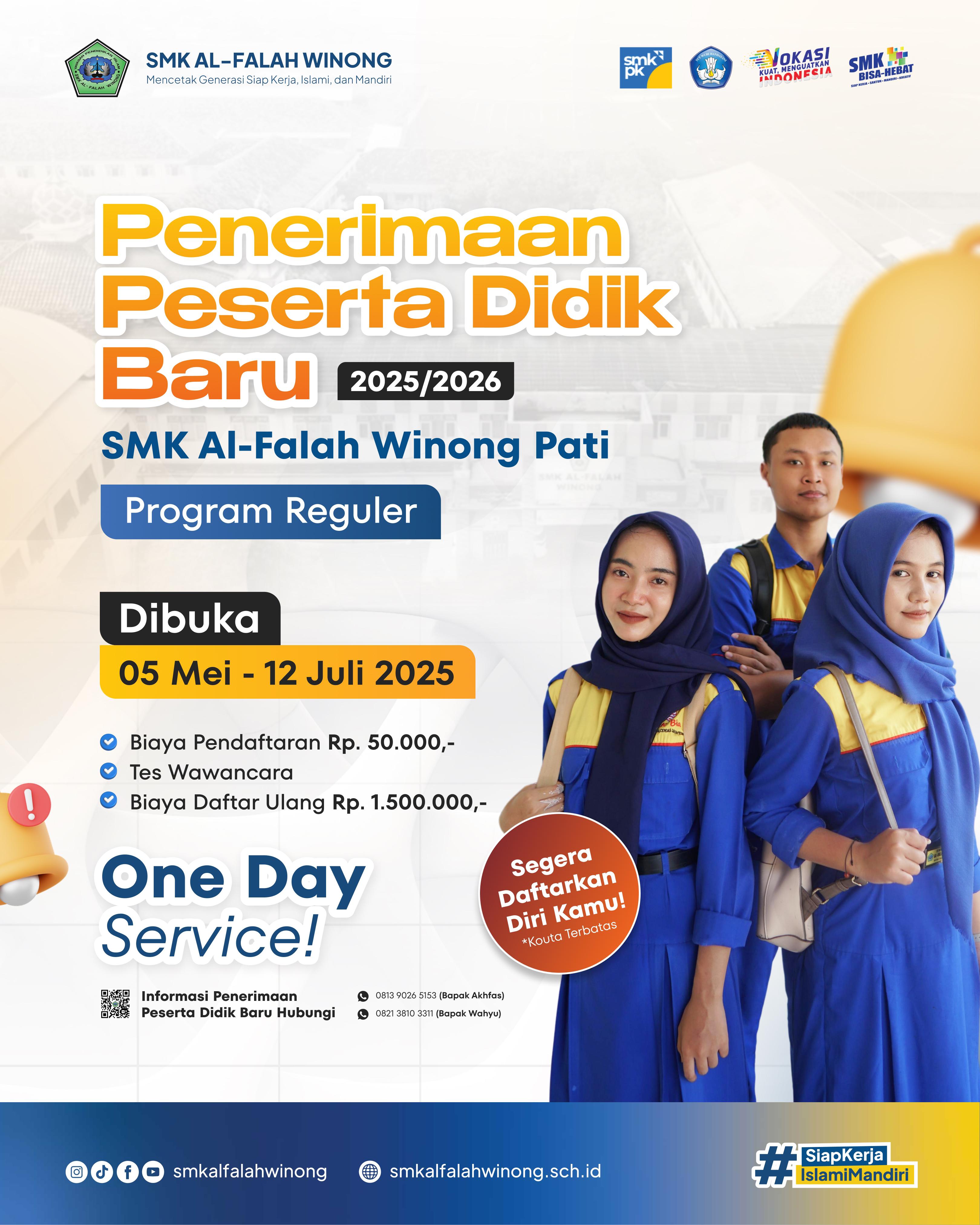 Penerimaan Peserta Didik Baru (PPDB) SMK Al-Falah Winong Tahun Ajaran 2025/2026 Telah Dibuka!